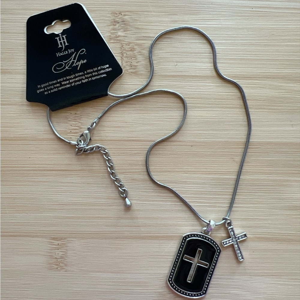 Halle Joy Silver and Black Cross Necklace